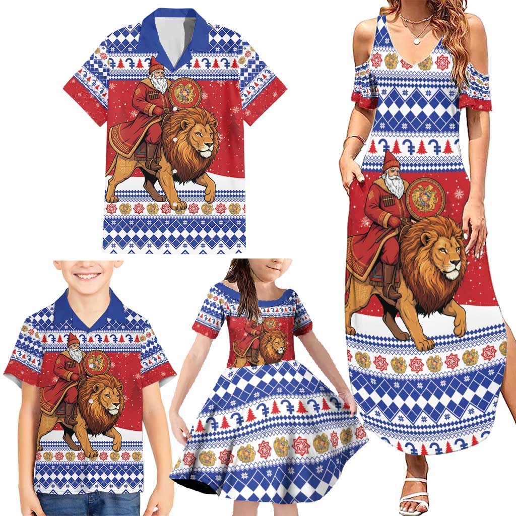 Armenia Christmas Family Matching Summer Maxi Dress and Hawaiian Shirt Santa Riding Lion - Wonder Print Shop