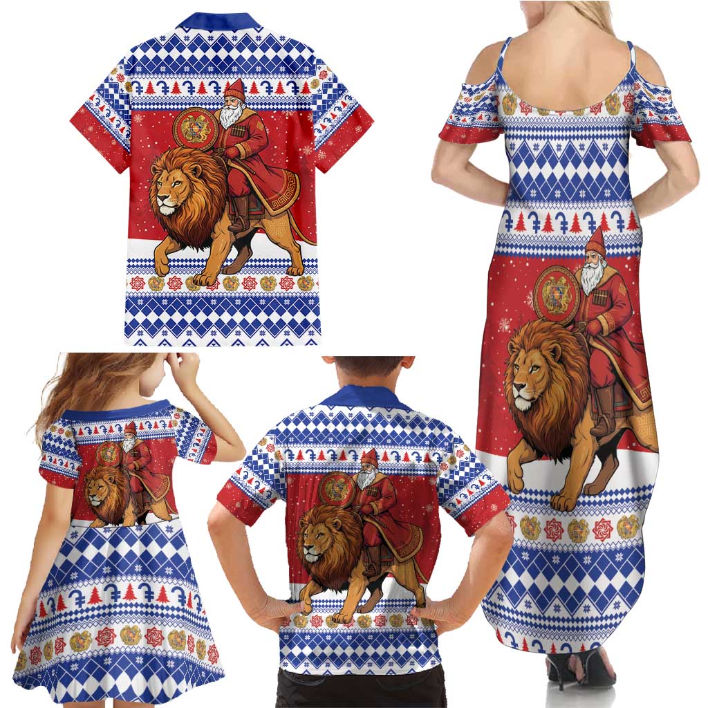 Armenia Christmas Family Matching Summer Maxi Dress and Hawaiian Shirt Santa Riding Lion - Wonder Print Shop