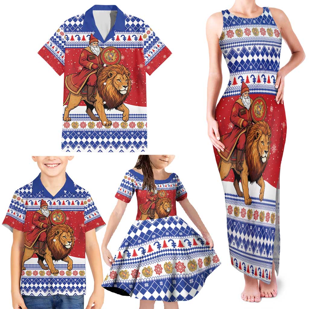 Armenia Christmas Family Matching Tank Maxi Dress and Hawaiian Shirt Santa Riding Lion - Wonder Print Shop