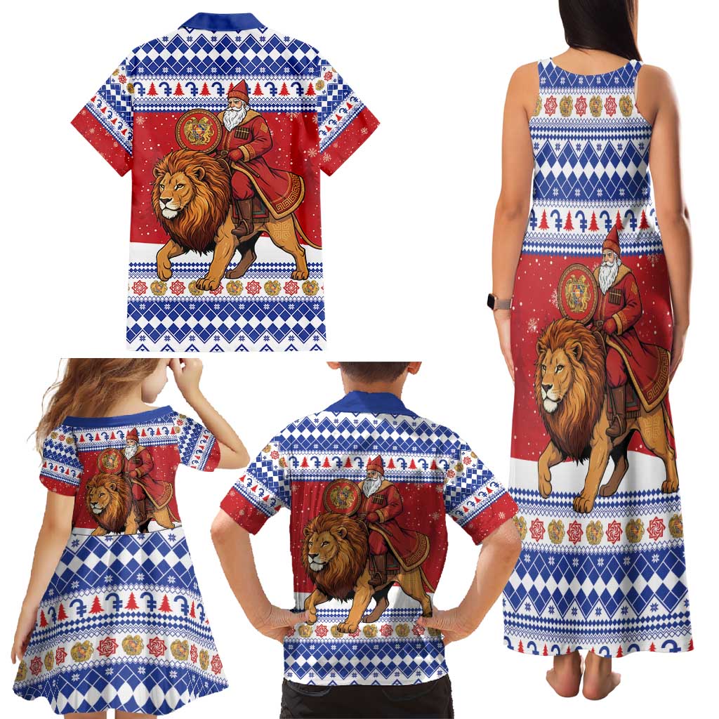 Armenia Christmas Family Matching Tank Maxi Dress and Hawaiian Shirt Santa Riding Lion - Wonder Print Shop