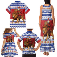 Armenia Christmas Family Matching Tank Maxi Dress and Hawaiian Shirt Santa Riding Lion - Wonder Print Shop