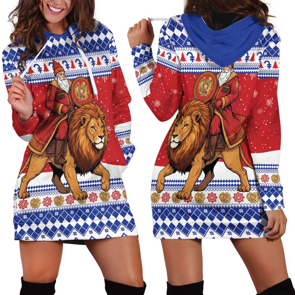 Armenia Christmas Hoodie Dress Santa Riding Lion - Wonder Print Shop