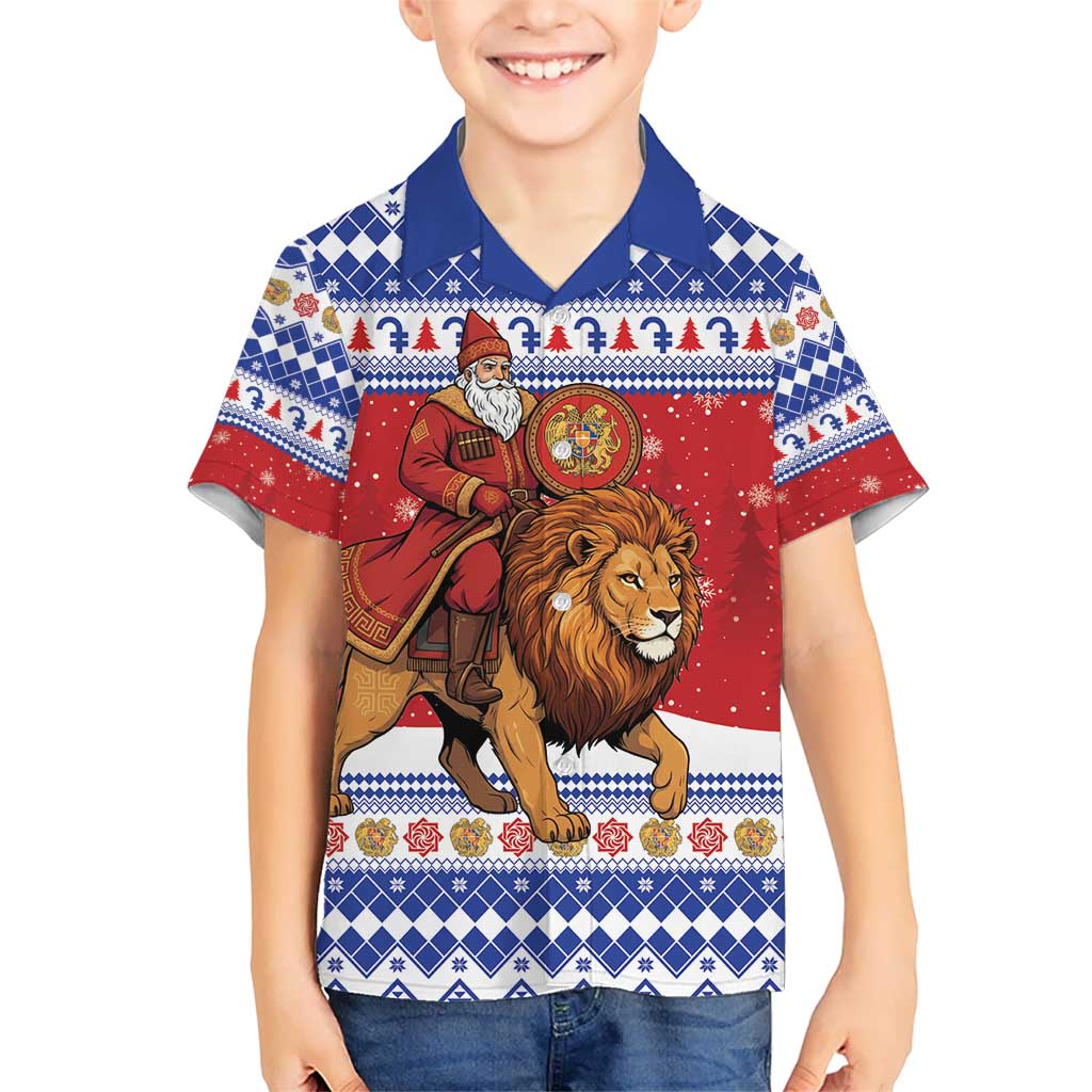 Armenia Christmas Kid Hawaiian Shirt Santa Riding Lion - Wonder Print Shop