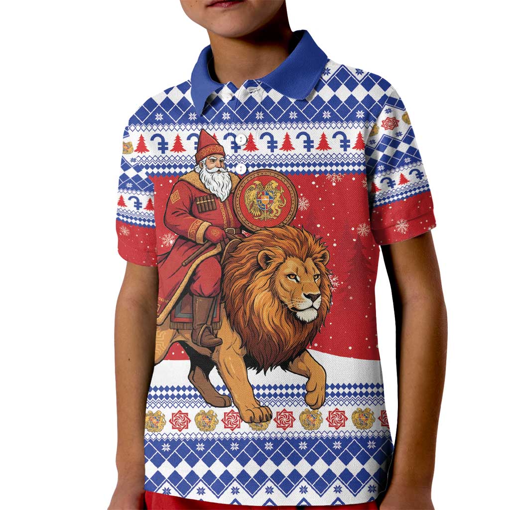 Armenia Christmas Kid Polo Shirt Santa Riding Lion - Wonder Print Shop