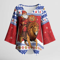Armenia Christmas Kimono Sleeve Blouse Santa Riding Lion - Wonder Print Shop