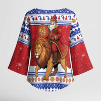 Armenia Christmas Kimono Sleeve Blouse Santa Riding Lion - Wonder Print Shop