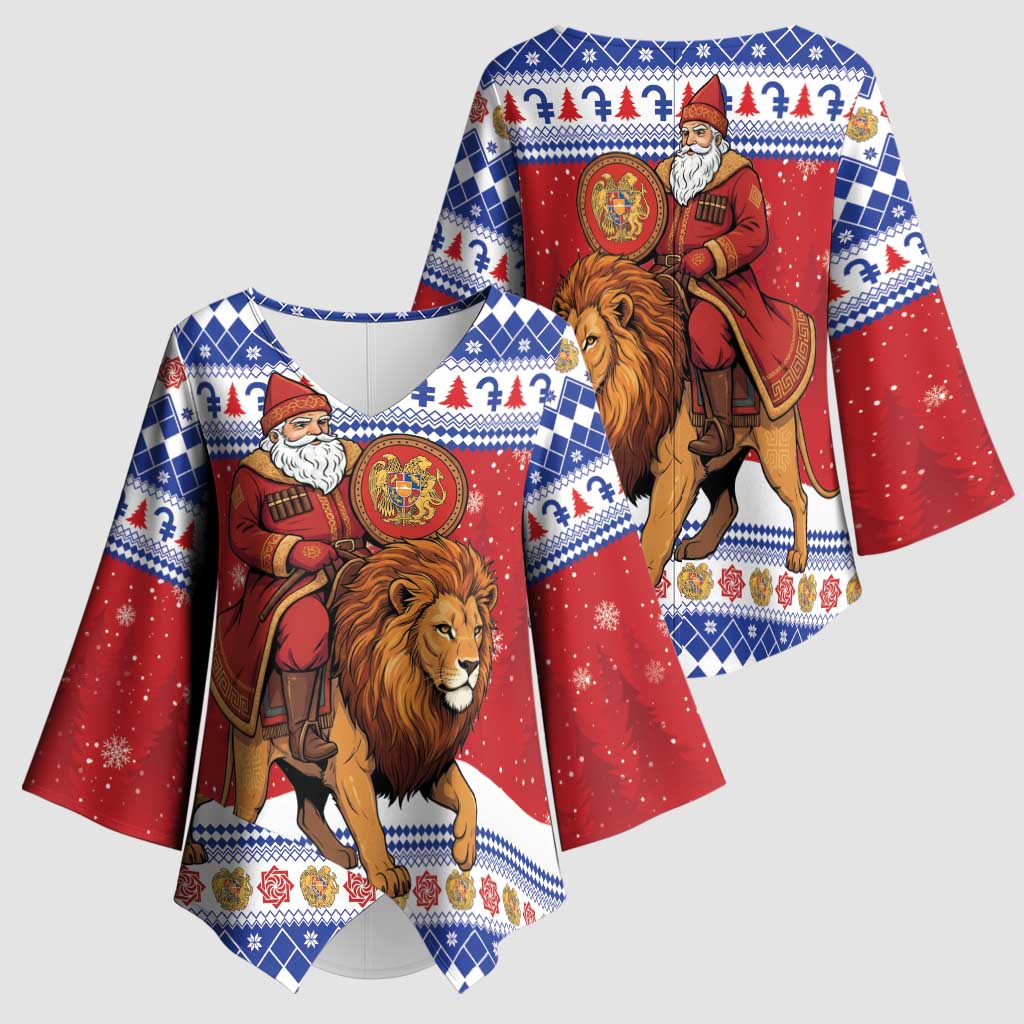 Armenia Christmas Kimono Sleeve Blouse Santa Riding Lion - Wonder Print Shop