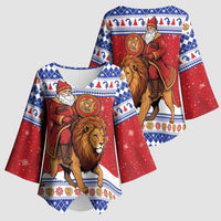 Armenia Christmas Kimono Sleeve Blouse Santa Riding Lion - Wonder Print Shop