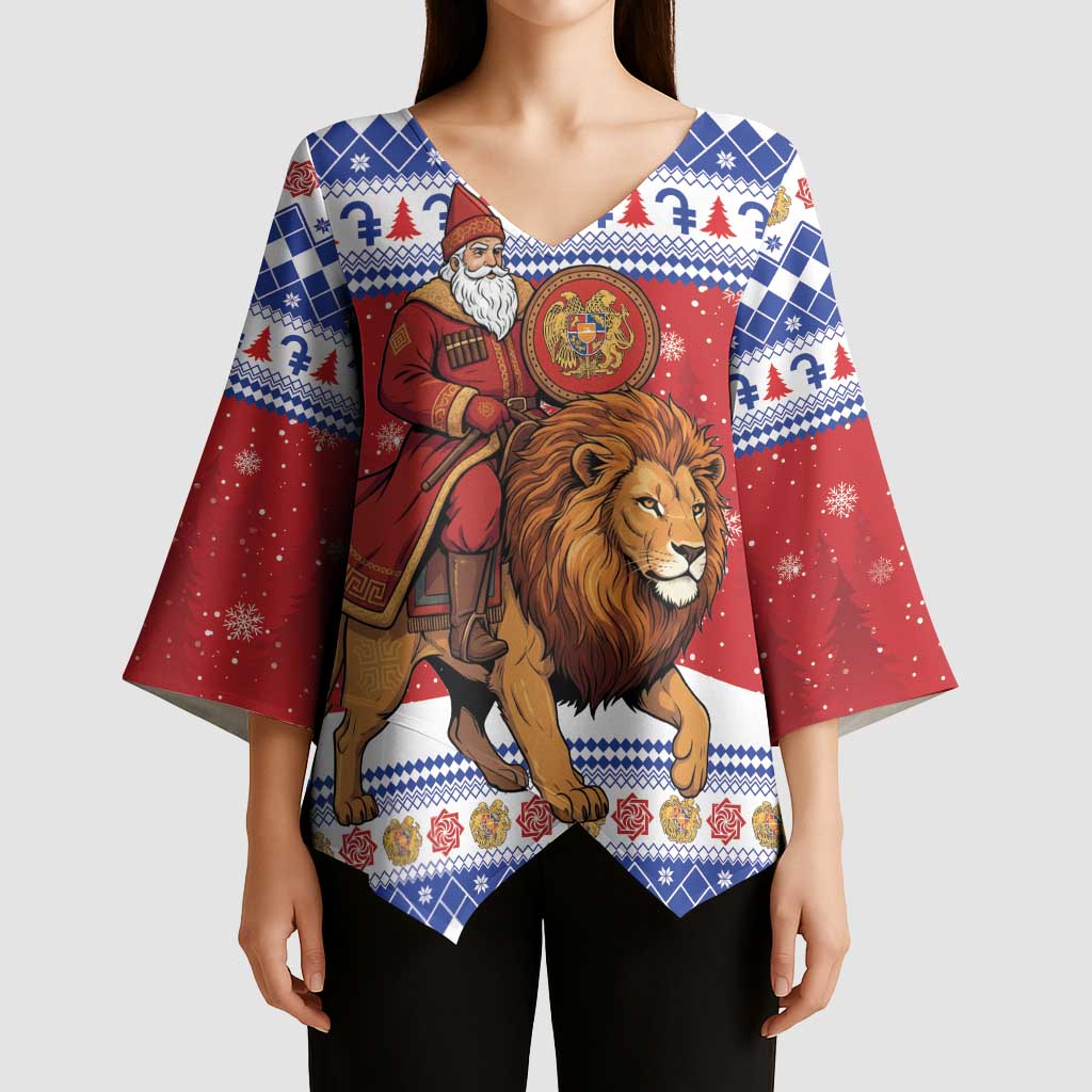Armenia Christmas Kimono Sleeve Blouse Santa Riding Lion - Wonder Print Shop