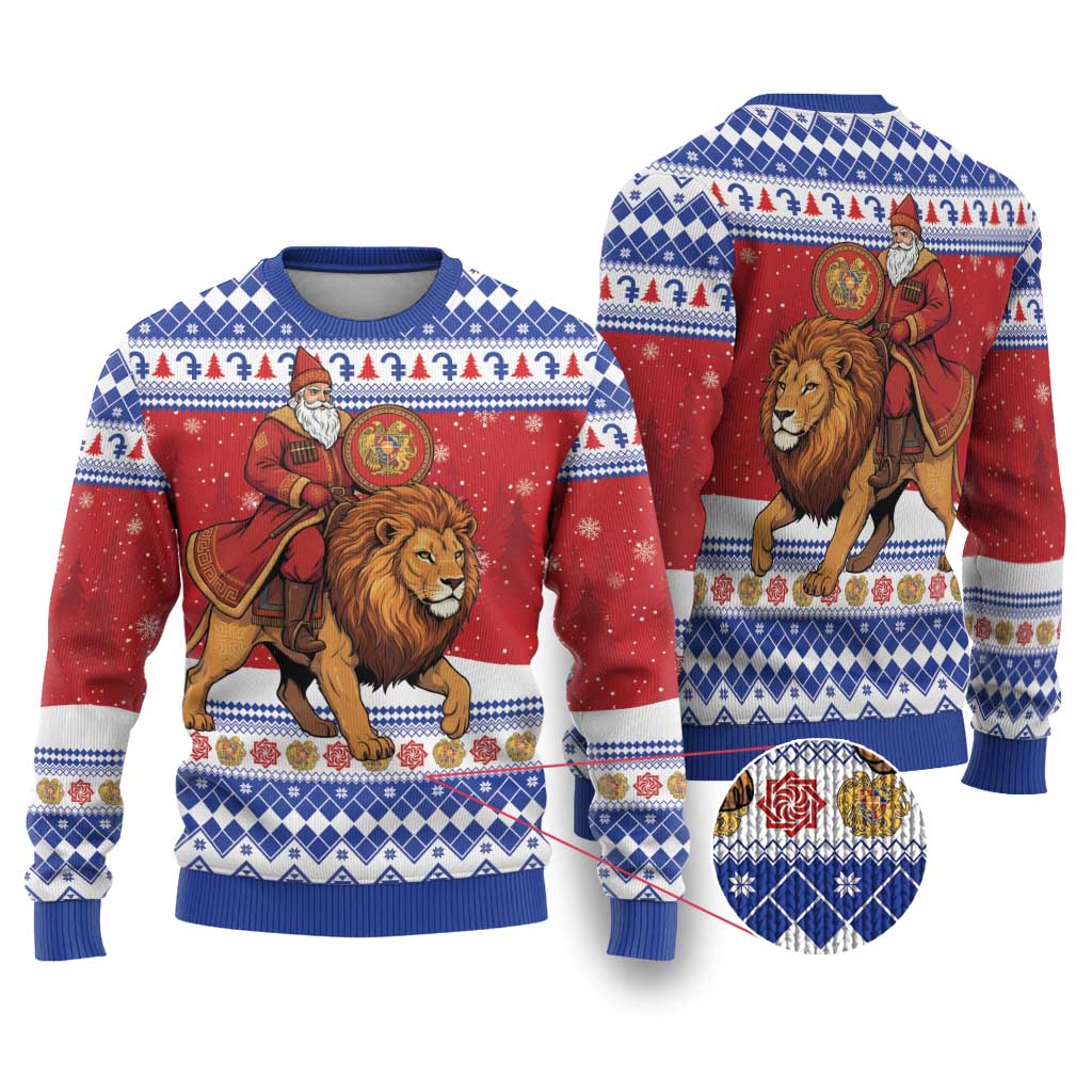 Armenia Christmas Ugly Christmas Sweater Santa Riding Lion - Wonder Print Shop