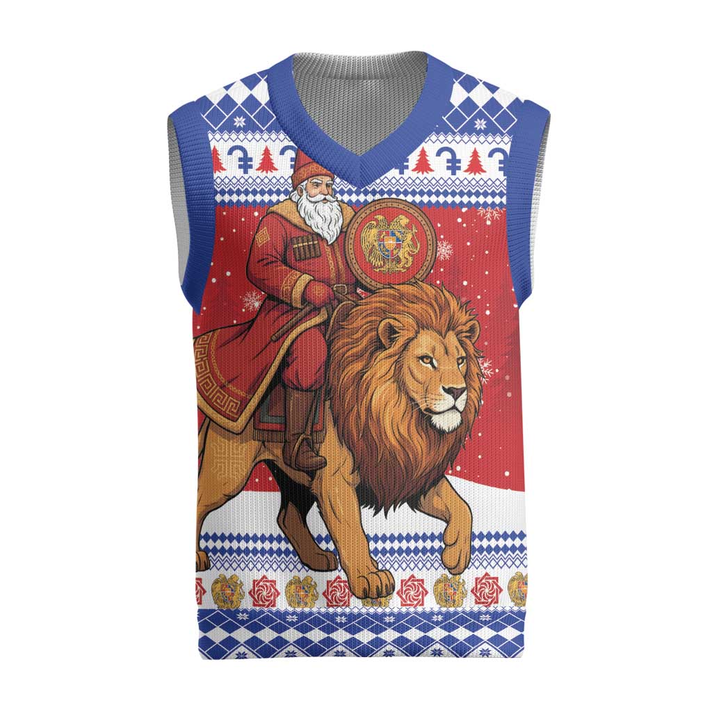 Armenia Christmas Knitted V-Neck Vest Santa Riding Lion - Wonder Print Shop