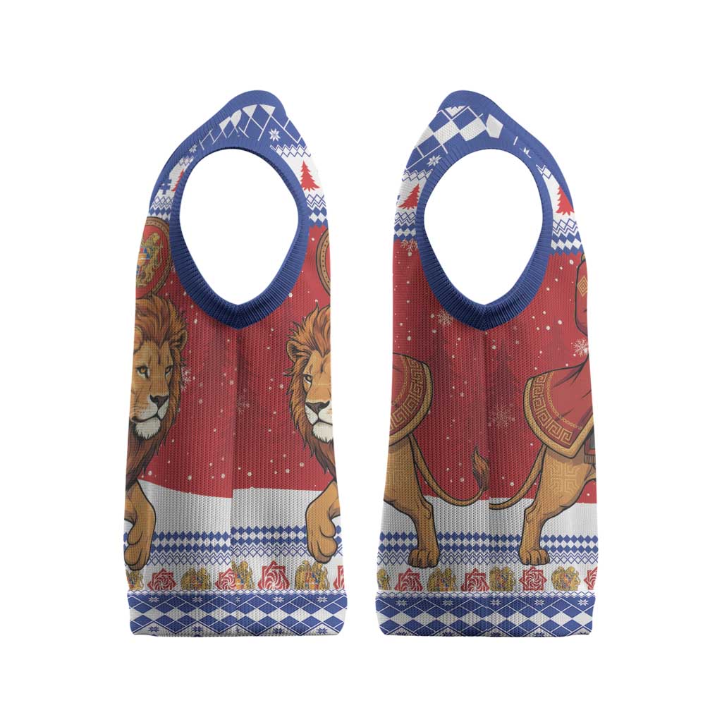 Armenia Christmas Knitted V-Neck Vest Santa Riding Lion - Wonder Print Shop