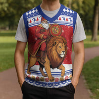 Armenia Christmas Knitted V-Neck Vest Santa Riding Lion - Wonder Print Shop