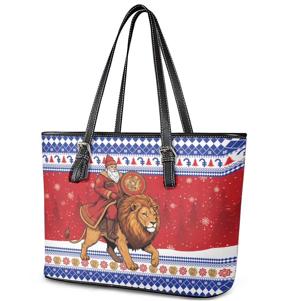 Armenia Christmas Leather Tote Bag Santa Riding Lion - Wonder Print Shop
