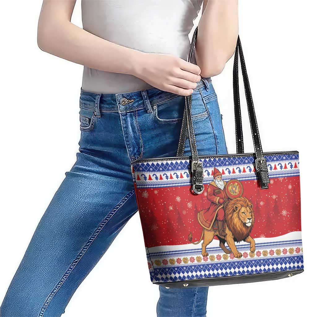 Armenia Christmas Leather Tote Bag Santa Riding Lion - Wonder Print Shop