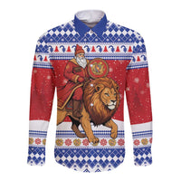 Armenia Christmas Long Sleeve Button Shirt Santa Riding Lion - Wonder Print Shop