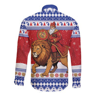 Armenia Christmas Long Sleeve Button Shirt Santa Riding Lion - Wonder Print Shop