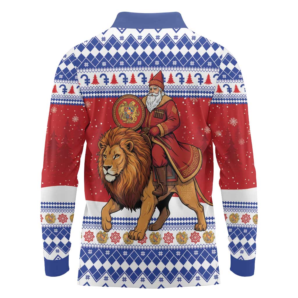 Armenia Christmas Long Sleeve Polo Shirt Santa Riding Lion - Wonder Print Shop