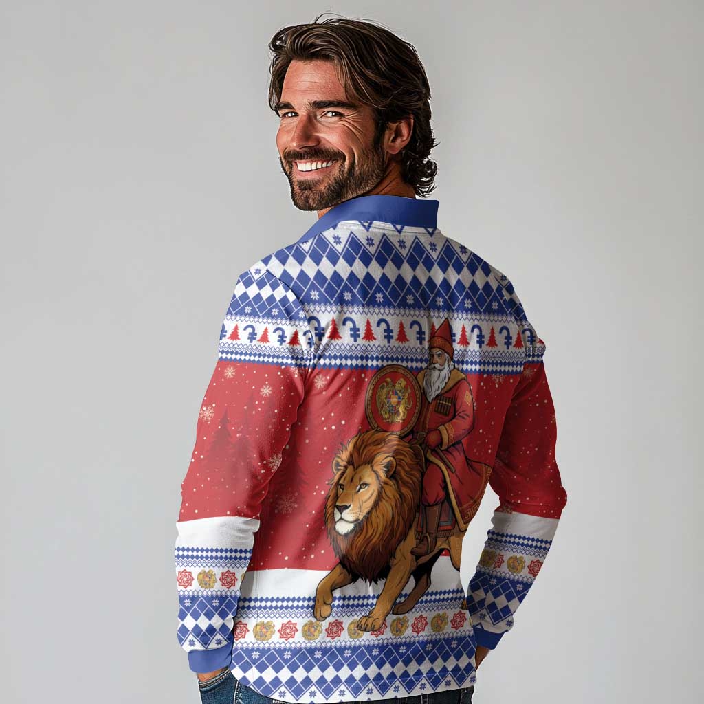 Armenia Christmas Long Sleeve Polo Shirt Santa Riding Lion - Wonder Print Shop