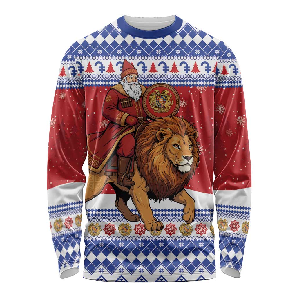 Armenia Christmas Long Sleeve Shirt Santa Riding Lion - Wonder Print Shop