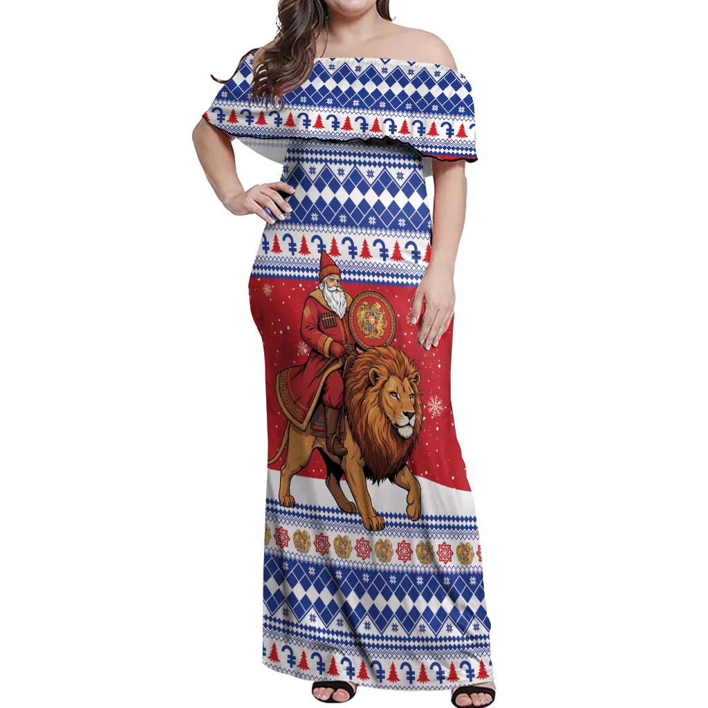 Armenia Christmas Off Shoulder Maxi Dress Santa Riding Lion - Wonder Print Shop
