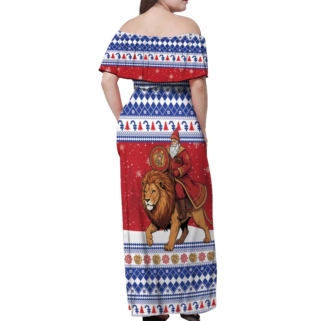Armenia Christmas Off Shoulder Maxi Dress Santa Riding Lion - Wonder Print Shop