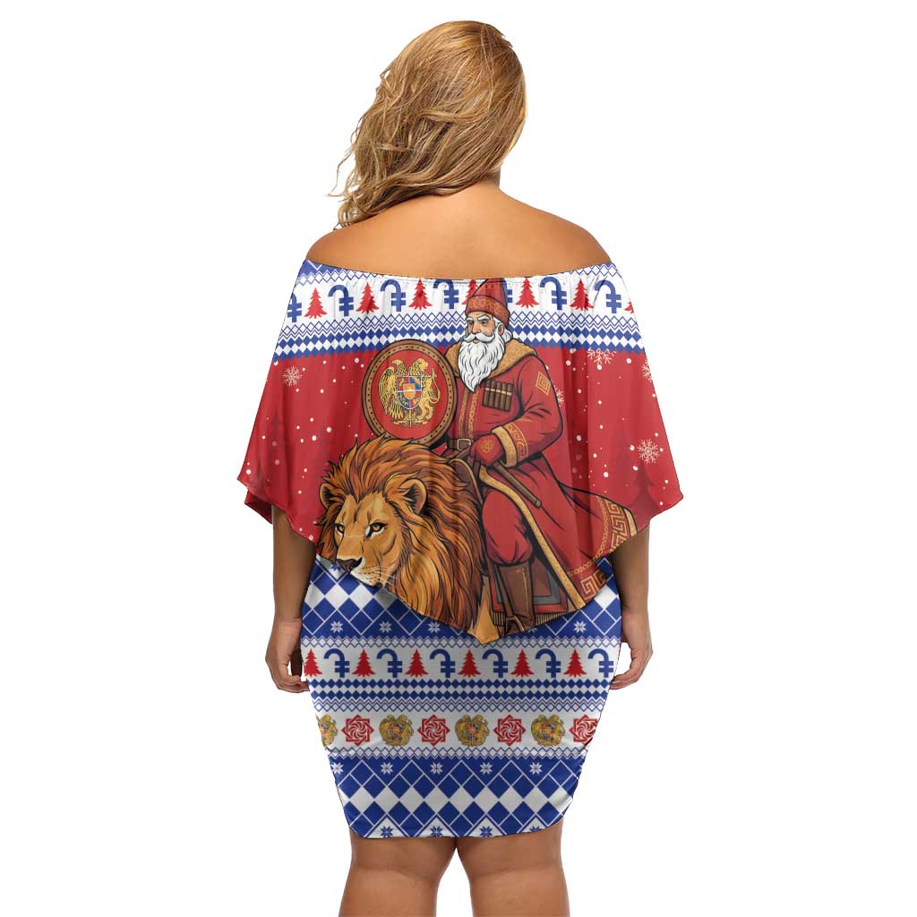 Armenia Christmas Off Shoulder Short Dress Santa Riding Lion - Wonder Print Shop