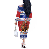 Armenia Christmas Off The Shoulder Long Sleeve Dress Santa Riding Lion - Wonder Print Shop