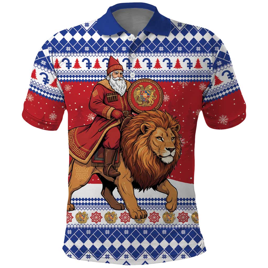 Armenia Christmas Polo Shirt Santa Riding Lion - Wonder Print Shop