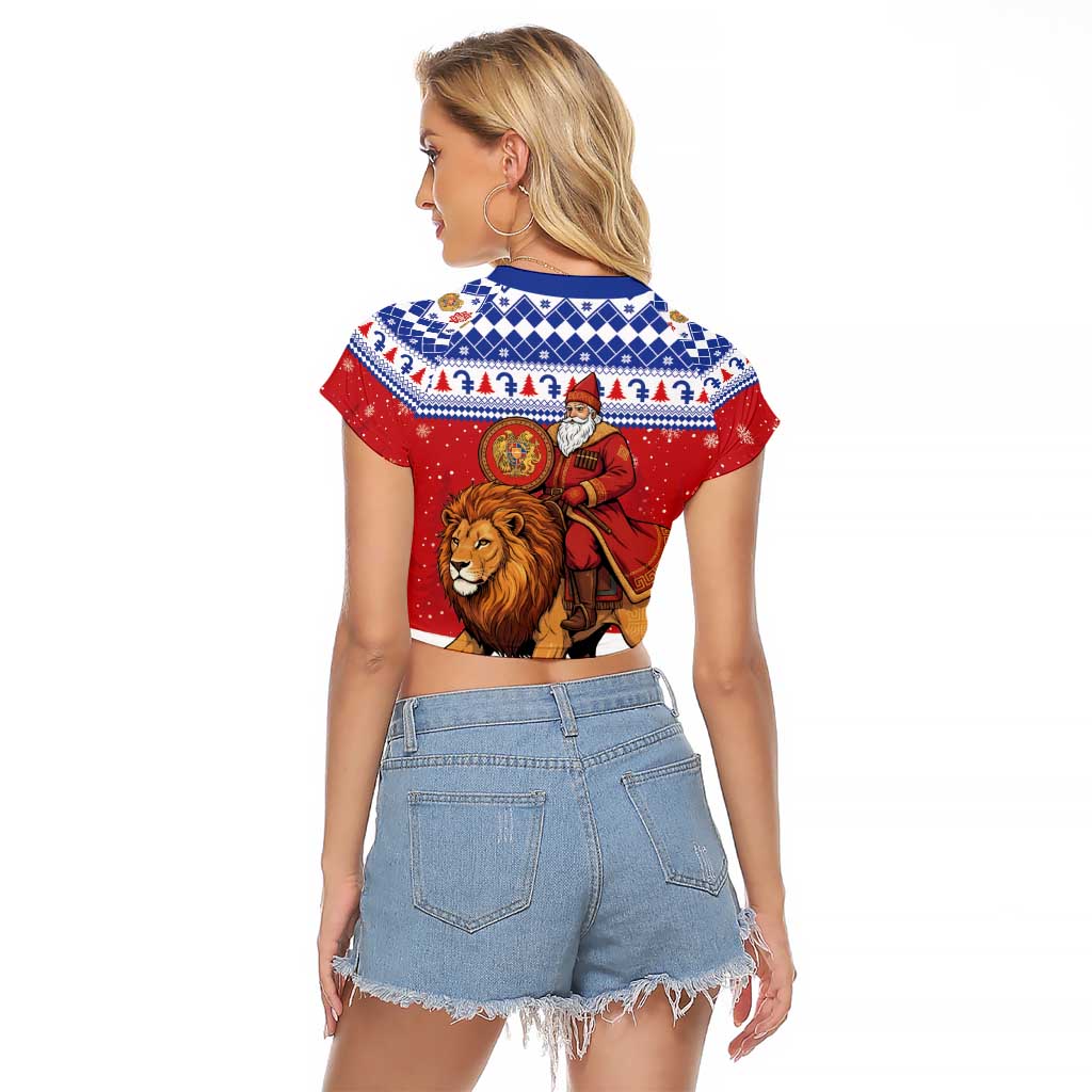 Armenia Christmas Raglan Cropped T Shirt Santa Riding Lion - Wonder Print Shop