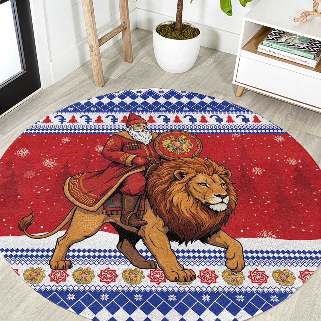 Armenia Christmas Round Carpet Santa Riding Lion - Wonder Print Shop