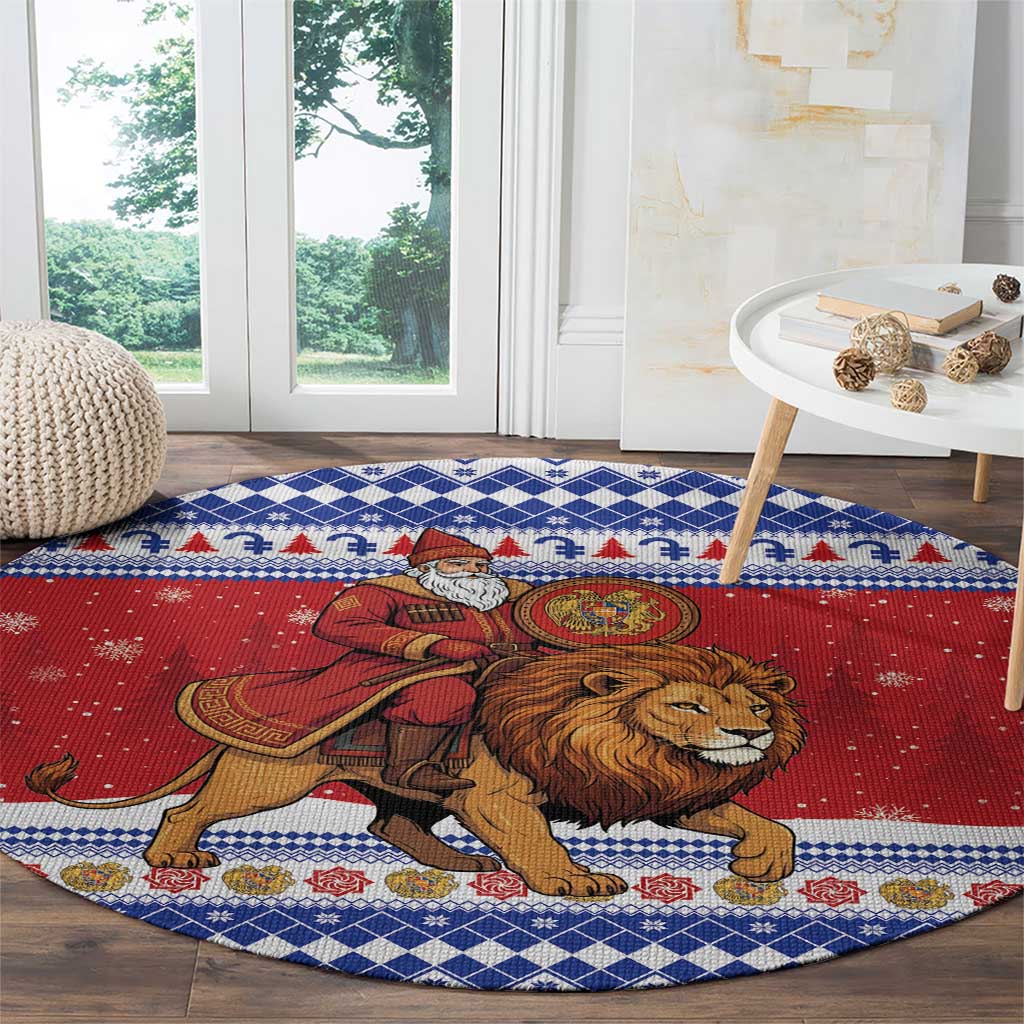 Armenia Christmas Round Carpet Santa Riding Lion - Wonder Print Shop