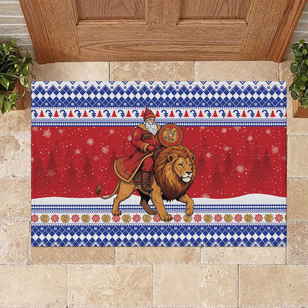 Armenia Christmas Rubber Doormat Santa Riding Lion - Wonder Print Shop