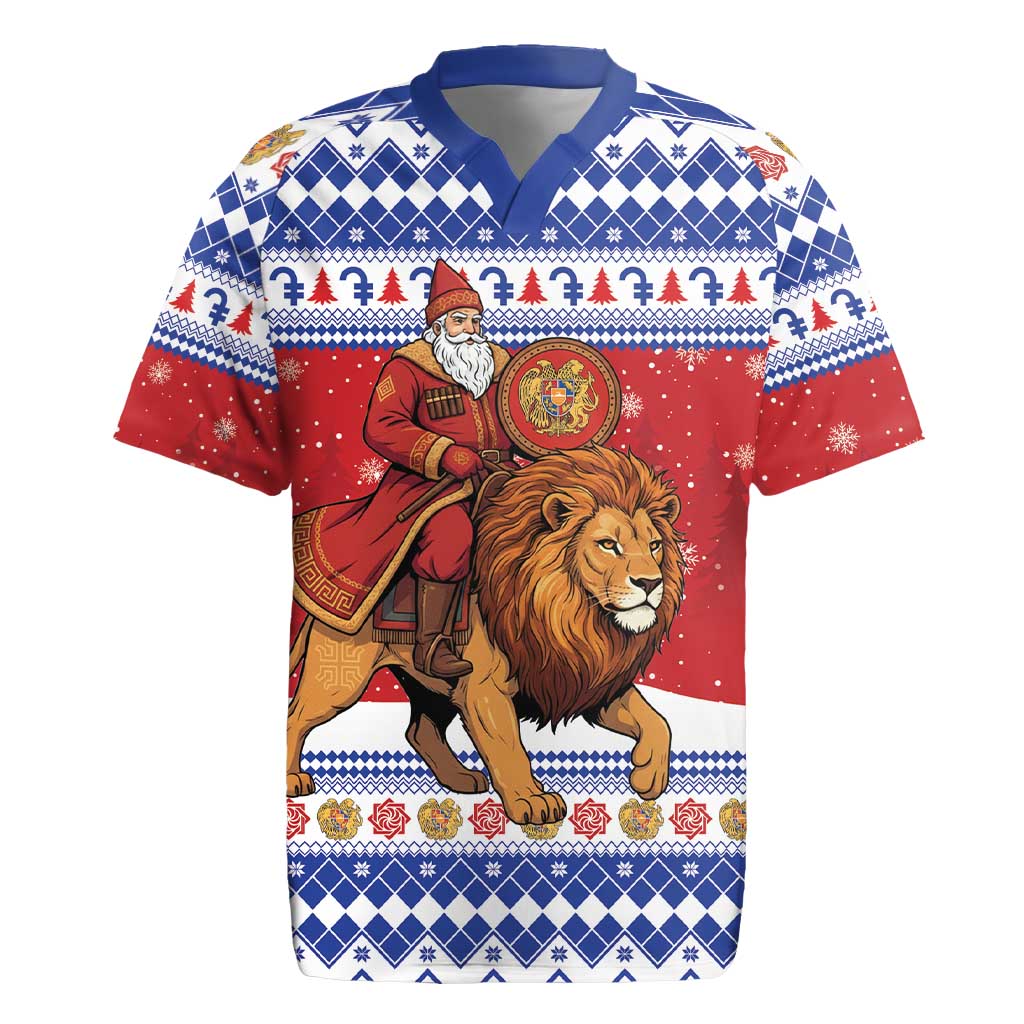 Armenia Christmas Rugby Jersey Santa Riding Lion - Wonder Print Shop