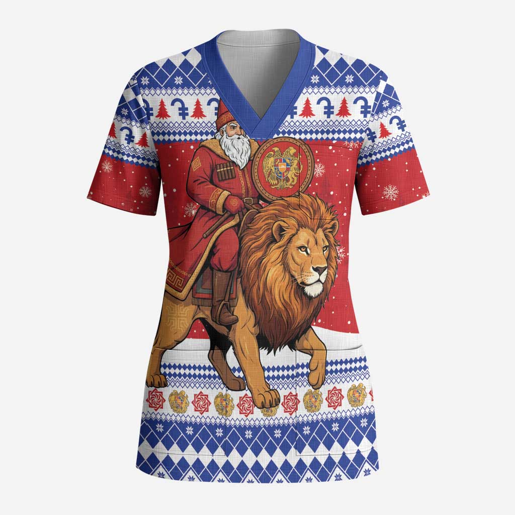 Armenia Christmas Scrub Top Santa Riding Lion - Wonder Print Shop