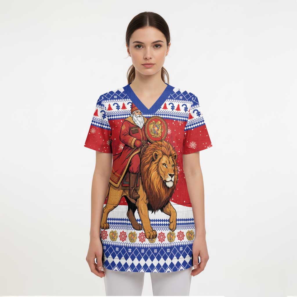 Armenia Christmas Scrub Top Santa Riding Lion - Wonder Print Shop