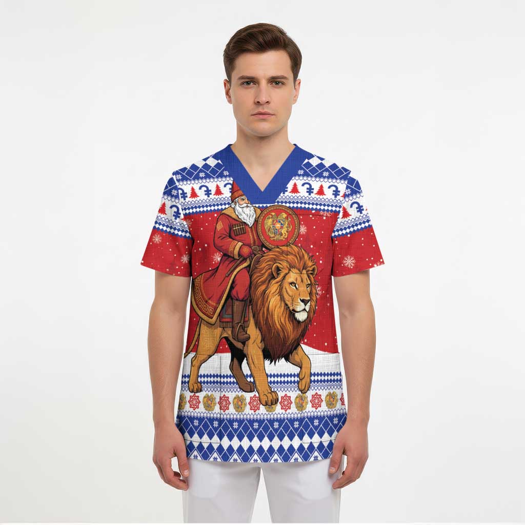 Armenia Christmas Scrub Top Santa Riding Lion - Wonder Print Shop