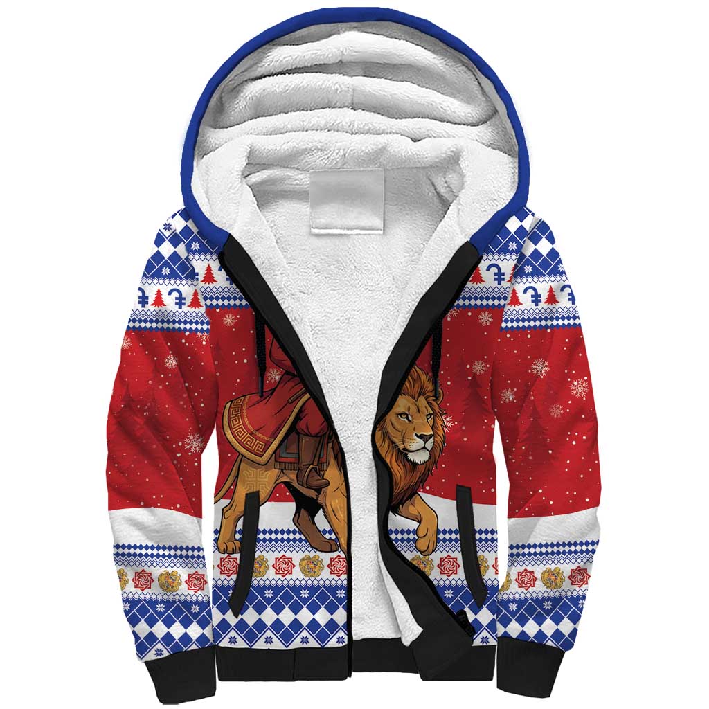 Armenia Christmas Sherpa Hoodie Santa Riding Lion - Wonder Print Shop
