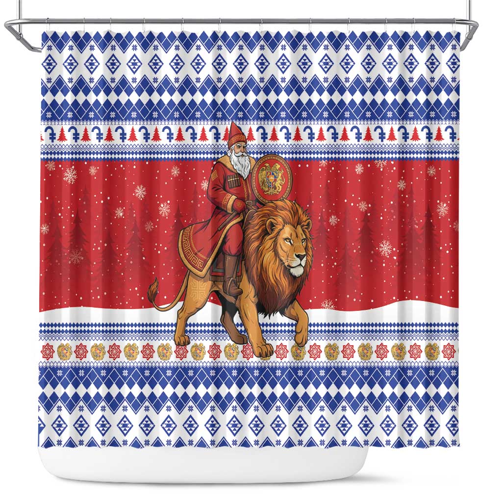 Armenia Christmas Shower Curtain Santa Riding Lion - Wonder Print Shop