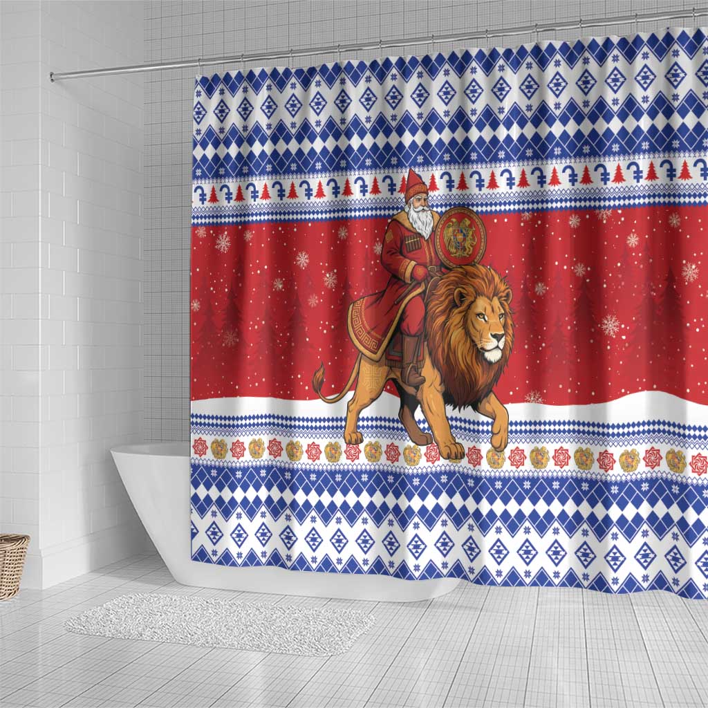 Armenia Christmas Shower Curtain Santa Riding Lion - Wonder Print Shop