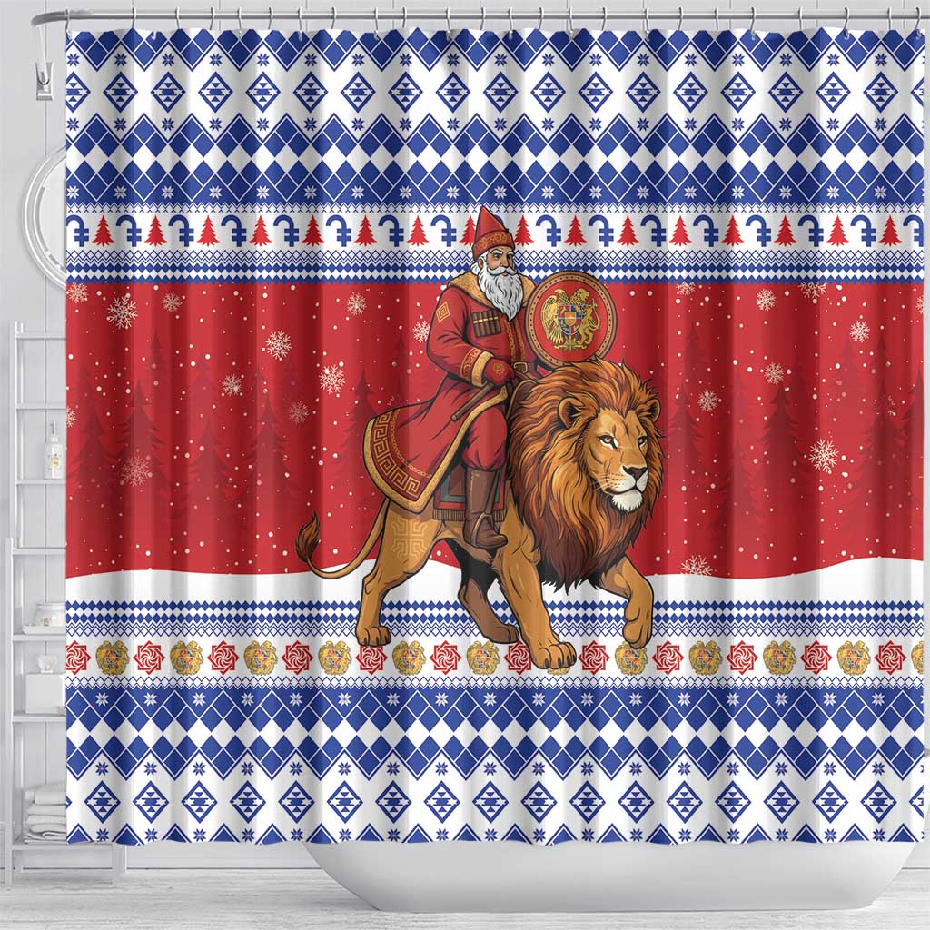 Armenia Christmas Shower Curtain Santa Riding Lion - Wonder Print Shop