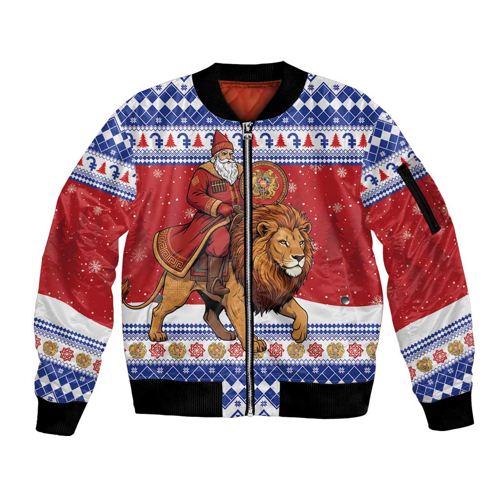 Armenia Christmas Sleeve Zip Bomber Jacket Santa Riding Lion - Wonder Print Shop