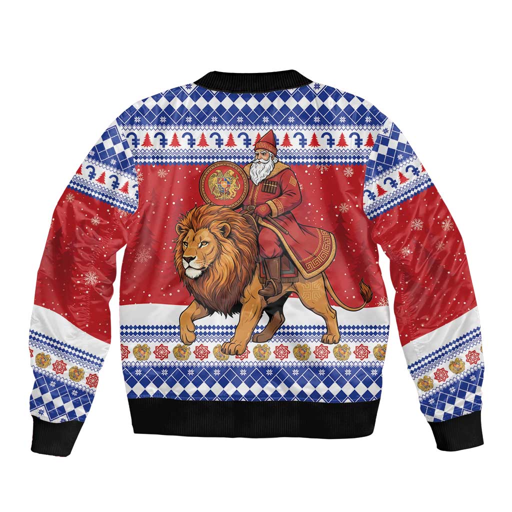 Armenia Christmas Sleeve Zip Bomber Jacket Santa Riding Lion - Wonder Print Shop