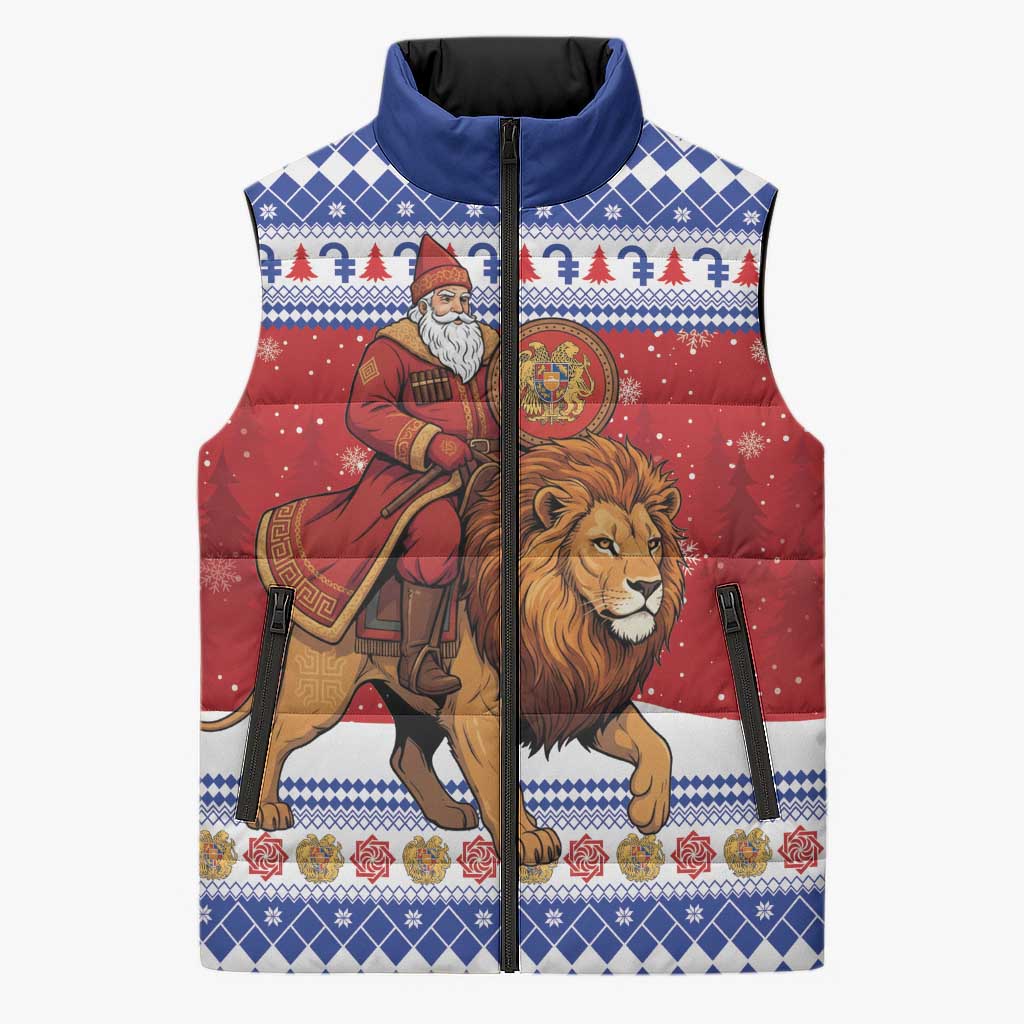 Armenia Christmas Sleeveless Puffer Jacket Santa Riding Lion - Wonder Print Shop