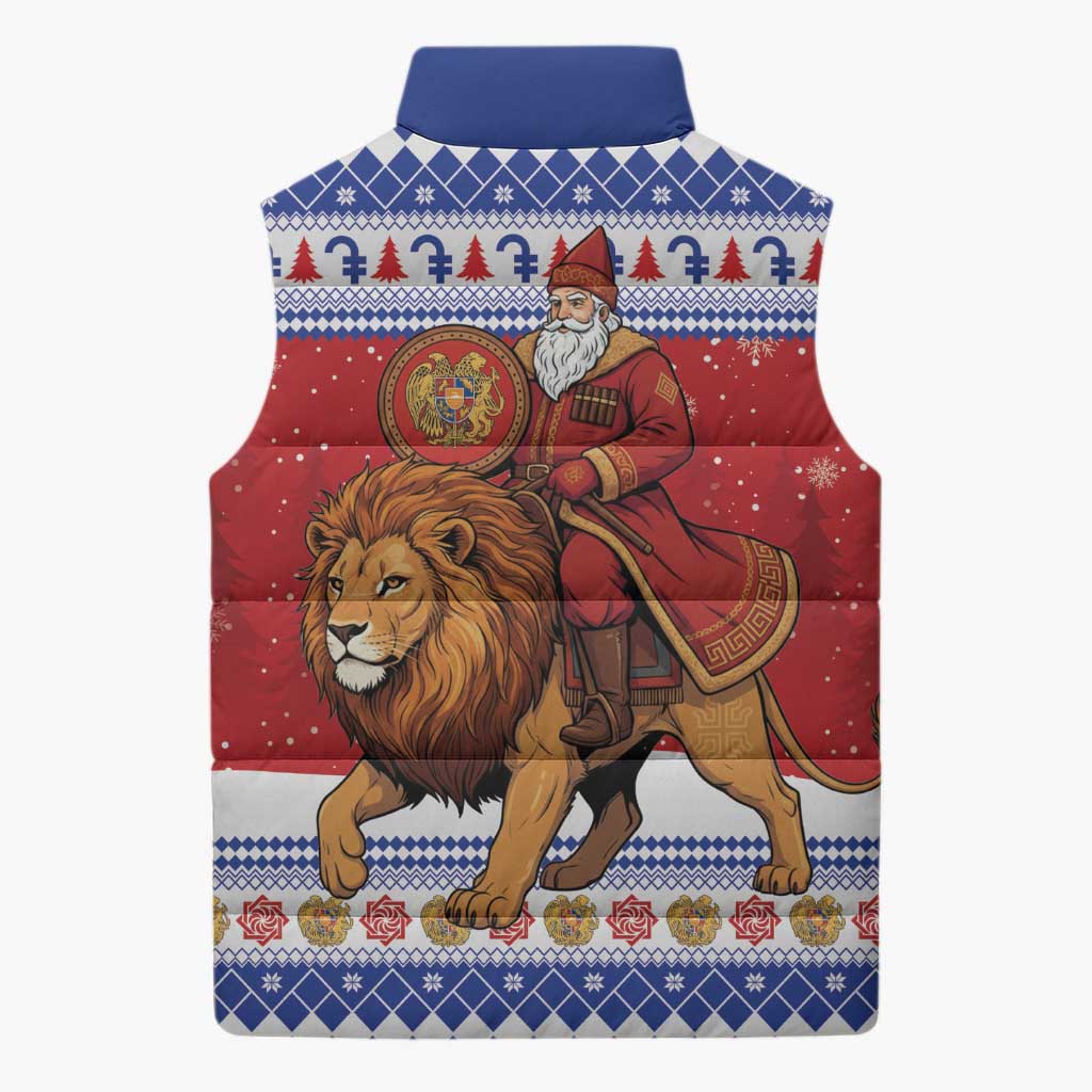 Armenia Christmas Sleeveless Puffer Jacket Santa Riding Lion - Wonder Print Shop