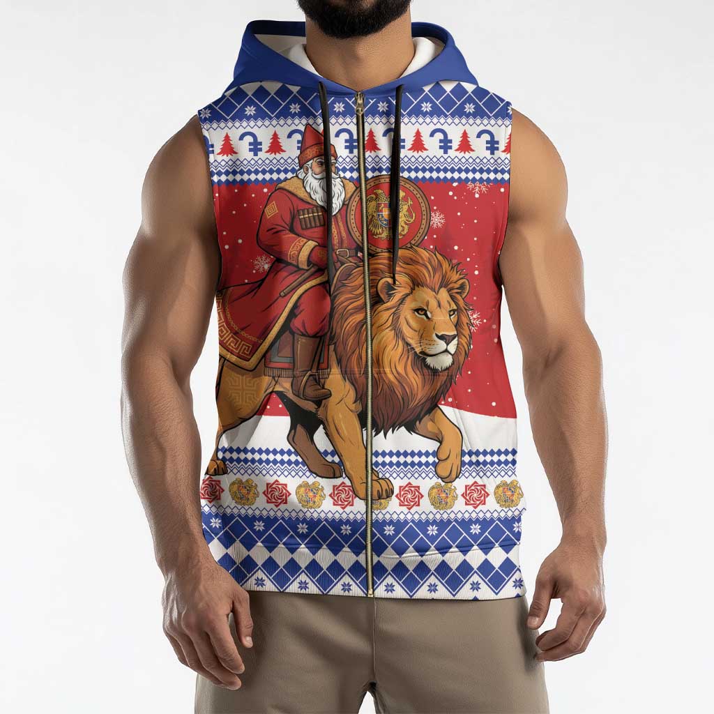 Armenia Christmas Sleeveless Zip Hoodie Santa Riding Lion - Wonder Print Shop
