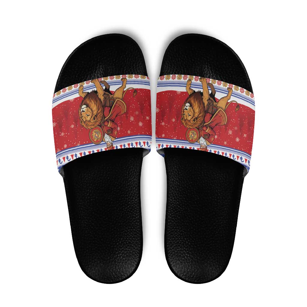 Armenia Christmas Slide Sandals Santa Riding Lion - Wonder Print Shop