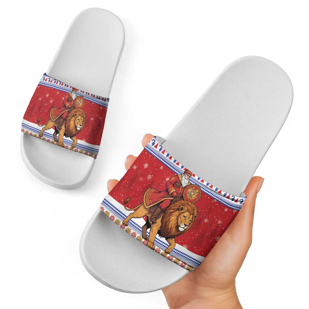 Armenia Christmas Slide Sandals Santa Riding Lion - Wonder Print Shop