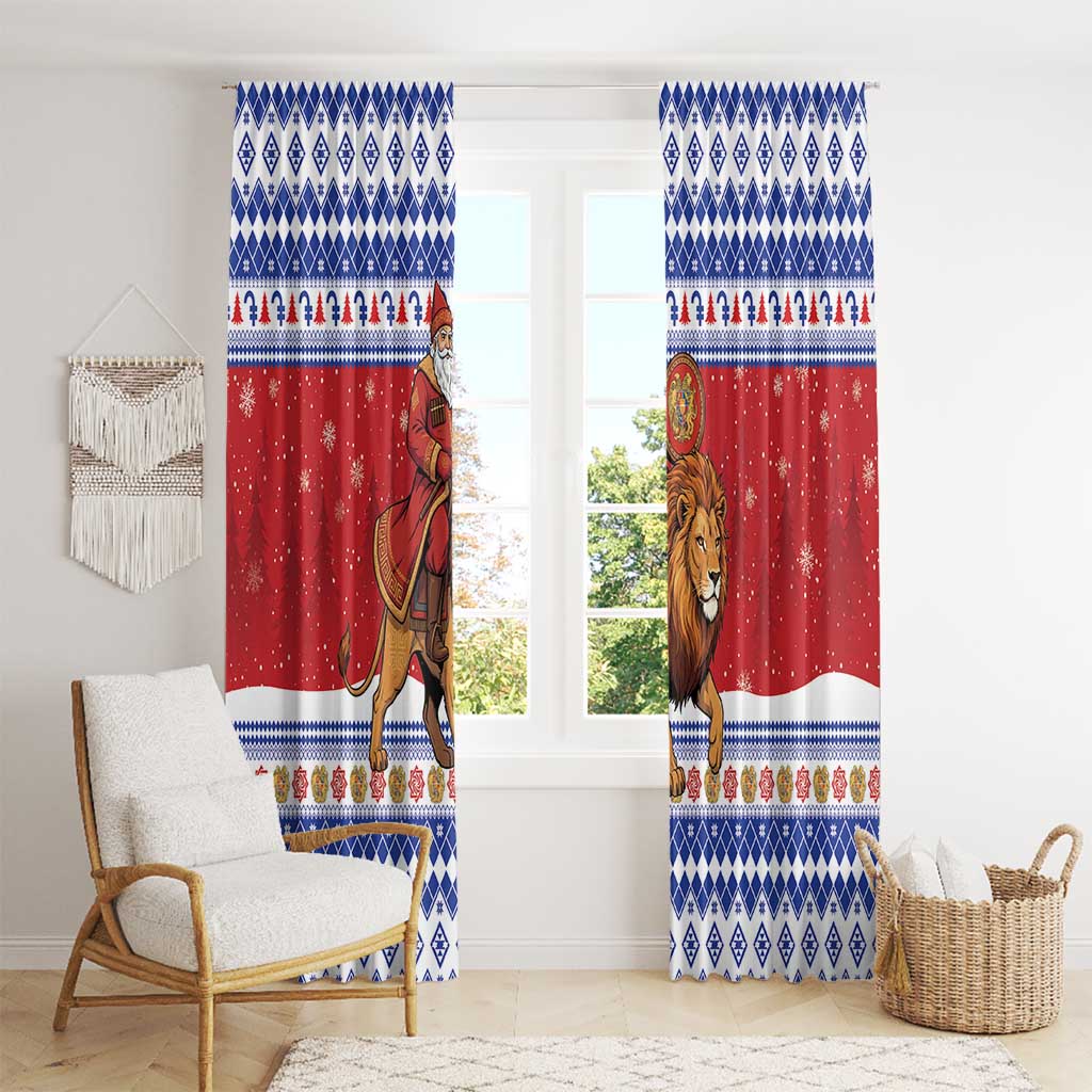 Armenia Christmas Window Curtain Santa Riding Lion - Wonder Print Shop