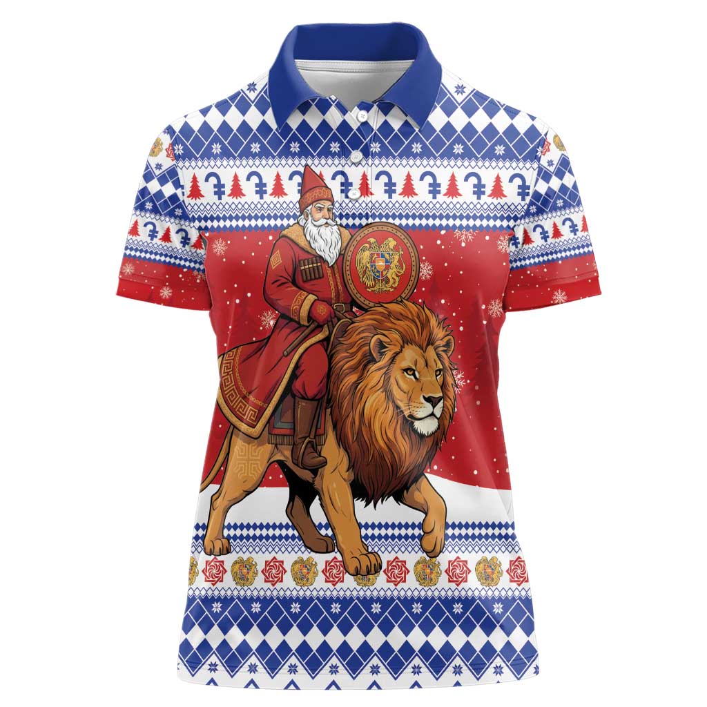 Armenia Christmas Women Polo Shirt Santa Riding Lion - Wonder Print Shop